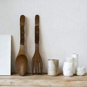 Vintage 70’s Set of Hand-carved Oversized Wooden Tiki Fork and Spoon